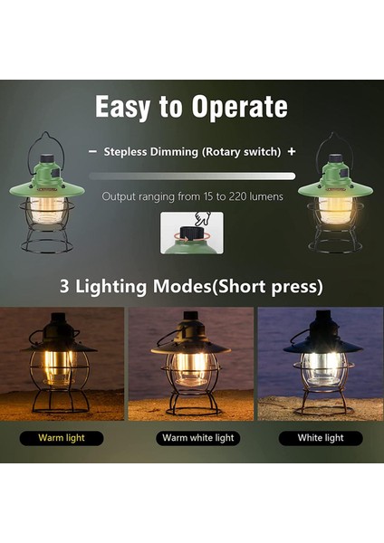 LED Vintage Kamp Feneri Demiryolu, Ekranlı, Yürüyüş Için Ipx4 Su Geçirmez Taşınabilir Çadır, Kamp, Yeşil (Yurt Dışından)