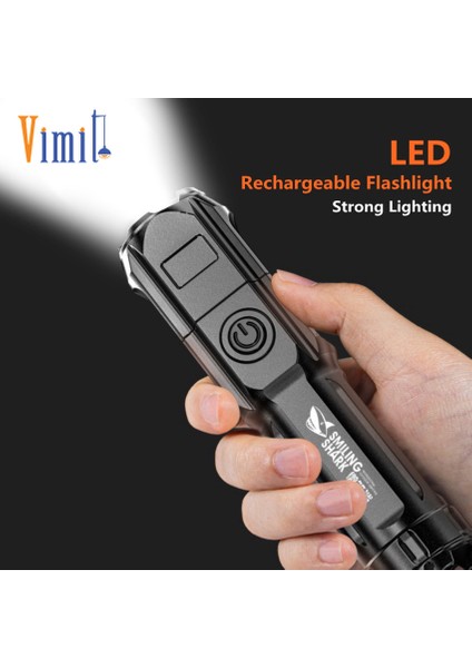 Vimite Taşınabilir LED El Feneri Açık Su Geçirmez USB Şarj Edilebilir Flaş Işığı Teleskopik Zoom Ev Acil Durum Lambası (Yurt Dışından)