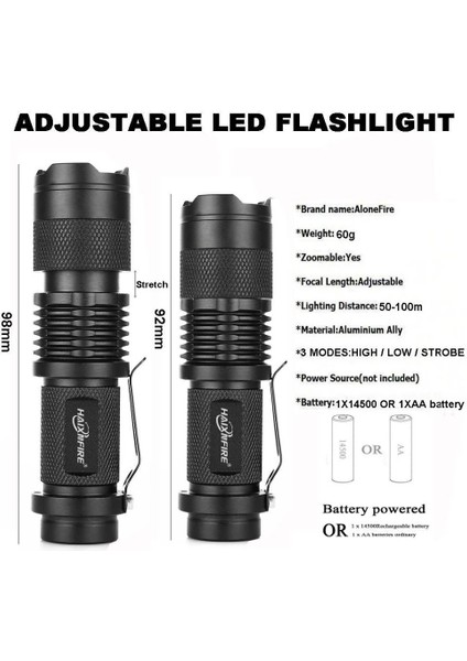 【rongcai】 Haıxnfıre SK68 Mini Cree Q5 LED El Feneri Ayarlanabilir Yakınlaştırma Odaklama (Yurt Dışından)