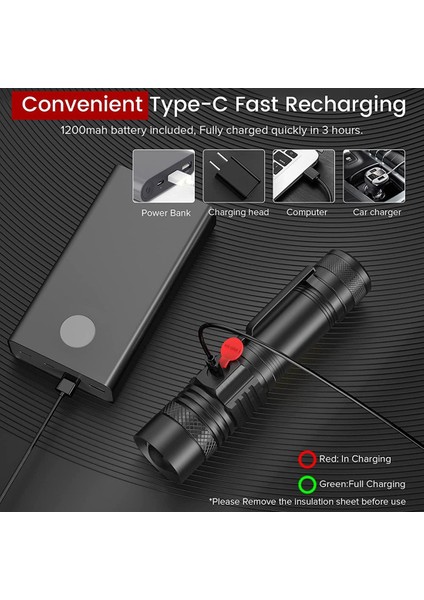 Araba El Feneri-1 x LED Şarj Edilebilir El Feneri 1 x USB Kablosu-Siyah (Yurt Dışından) modelleri