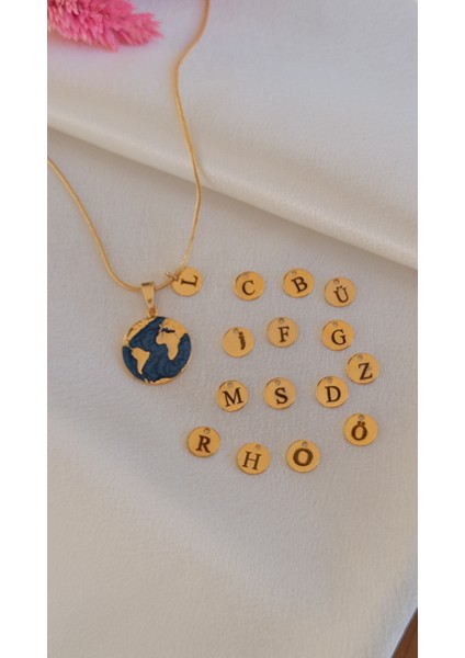 Mineli Harfli Dünya Kolye
