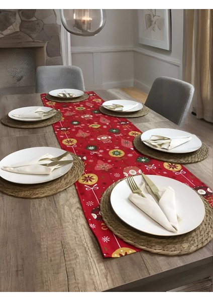 Premium Yılbaşı Özel Masa Örtüsü Runner Kaliteli Duck Keten Kalın Kumaş 150X40CM Happy New Year Noel