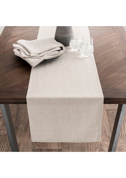 Runner Masa Örtüsü Organik Kırık Beyaz Keten Runner 40 x 150 cm