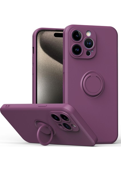 iPhone 15 Pro Max Için Ince Silikon Yüzük Stand Telefon Kılıfı - Mor (Yurt Dışından)