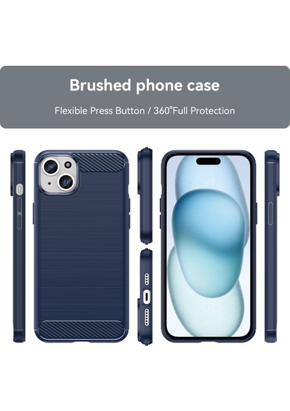 iPhone 15 Plus Için Yumuşak Karbon Fiber Fırçalanmış Tpu Telefon Kılıfı - Mavi (Yurt Dışından)