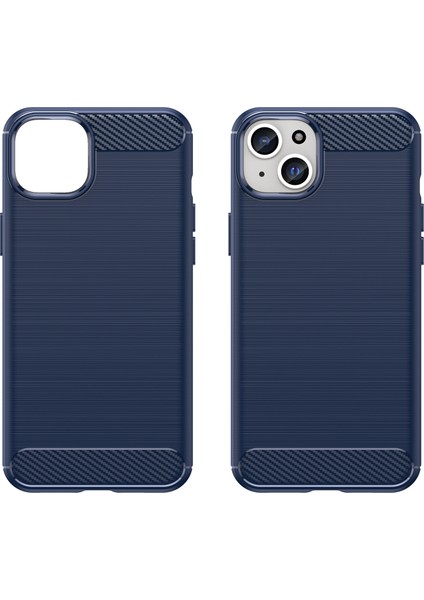 iPhone 15 Plus Için Yumuşak Karbon Fiber Fırçalanmış Tpu Telefon Kılıfı - Mavi (Yurt Dışından)