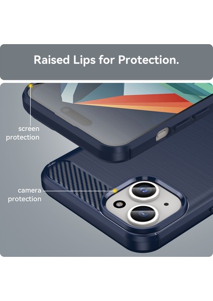 iPhone 15 Plus Için Yumuşak Karbon Fiber Fırçalanmış Tpu Telefon Kılıfı - Mavi (Yurt Dışından)