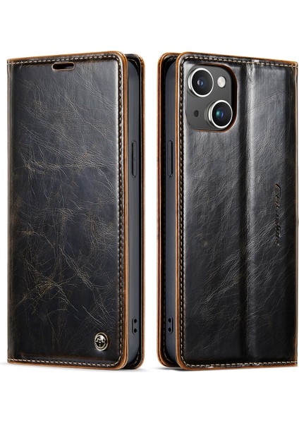 iPhone 15 Plus Için Deri Cüzdan Flip Standlı Telefon Kılıfı - Kahverengi (Yurt Dışından)