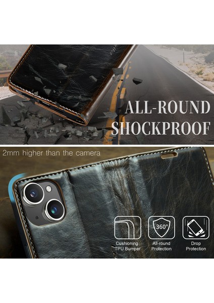 iPhone 15 Plus Için Deri Cüzdan Flip Standlı Telefon Kılıfı - Kahverengi (Yurt Dışından) indirimleri