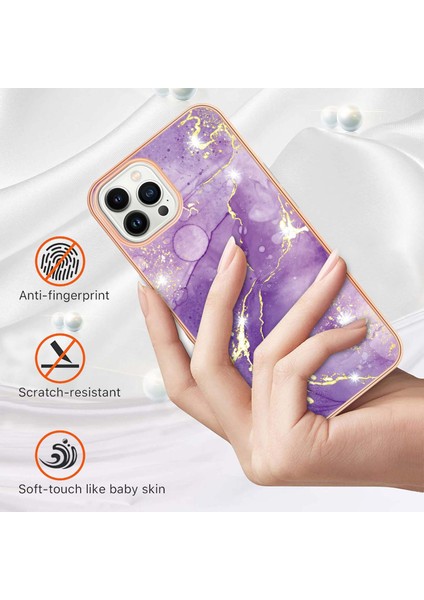 iPhone 15 Pro Max Için Mermer Şık Desenli Tpu Tampon Telefon Kılıfı - Mor (Yurt Dışından) fiyatları