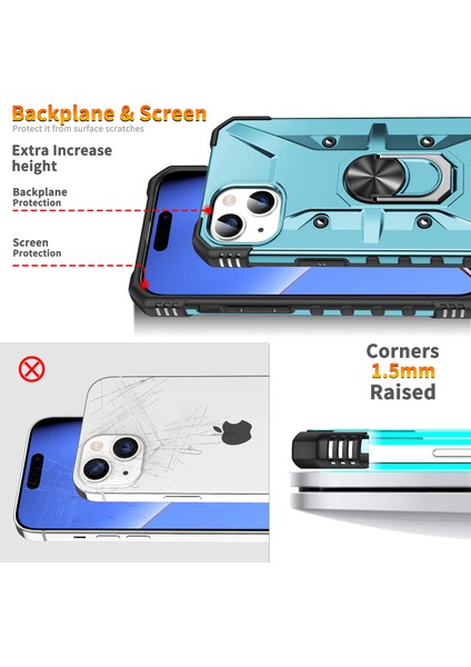 iPhone 15 Plus Için Halka Tutucu Standlı Çift Katmanlı Telefon Kılıfı - Mavi (Yurt Dışından) indirimleri