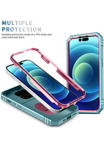 iPhone 15 Pro Max Için Kayar Lens Koruyucu Halka Standlı Telefon Kılıfı - Pembe-Yeşil (Yurt Dışından) modelleri