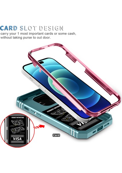 iPhone 15 Pro Max Için Kayar Lens Koruyucu Halka Standlı Telefon Kılıfı - Pembe-Yeşil (Yurt Dışından) fırsatları