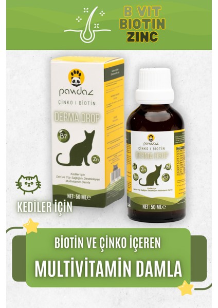 Dermadrop - Deri ve Tüy Sağlığını Destekleyen Damla (Biotin, Çinko, B Vitaminleri) Kedi