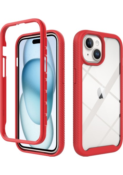 iPhone 15 Plus Için Hibrit Bumper Tam Koruma Telefon Kılıfı - Kırmızı (Yurt Dışından)