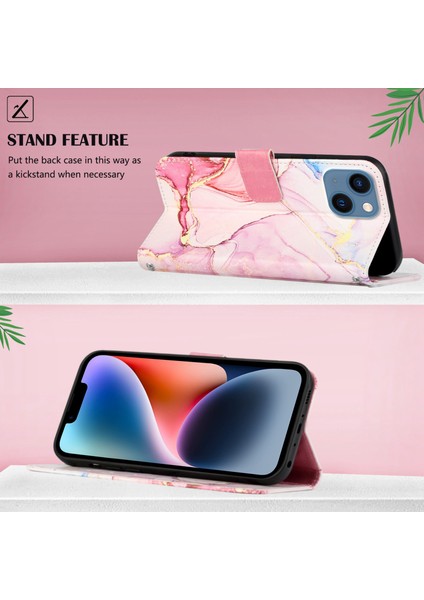 iPhone 15 Plus Için Mermer Desenli Pu Deri Cüzdan Telefon Kılıfı - Rose Gold (Yurt Dışından) fırsatları