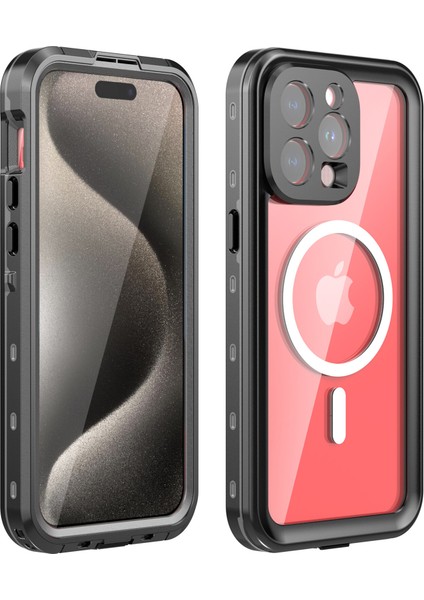 iPhone 15 Pro Max Için Su Geçirmez Kılıf Ekran Koruyucu IP68 Mühürlü Su Altı Telefon Kılıfı - Siyah (Yurt Dışından)