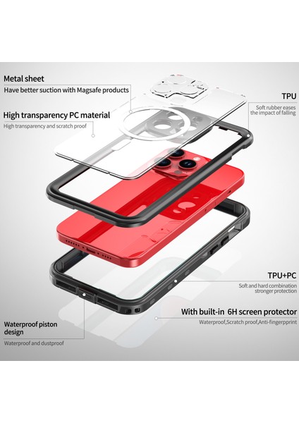 iPhone 15 Pro Max Için Su Geçirmez Kılıf Ekran Koruyucu IP68 Mühürlü Su Altı Telefon Kılıfı - Siyah (Yurt Dışından) fırsatları
