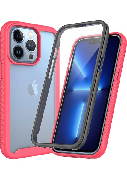 iPhone 13 Pro Max Için Yerleşik Ekran 360 Tam Koruma Telefon Kılıfı - Pembe (Yurt Dışından)