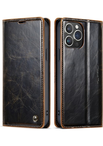iPhone 15 Pro Için Deri Cüzdan Flip Standlı Telefon Kılıfı - Kahverengi (Yurt Dışından)