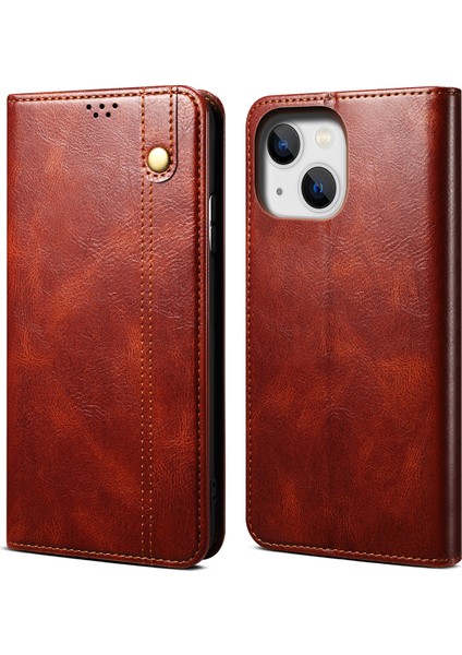 iPhone 15 Plus Için Pu Deri Manyetik Flip Cüzdan Standlı Telefon Kılıfı - Kırmızı (Yurt Dışından)