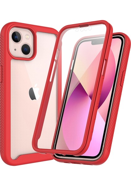 iPhone 13 Mini Için Yerleşik Ekran 360 Tam Koruma Telefon Kılıfı - Kırmızı (Yurt Dışından)
