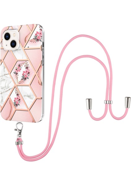 iPhone 15 Plus Için Mermer Yumuşak Tpu Kordonlu Darbeye Dayanıklı Telefon Kılıf - Pembe (Yurt Dışından)