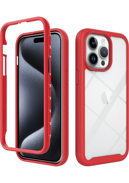 iPhone 15 Pro Max Için Hibrit Bumper Tam Koruma Telefon Kılıfı - Kırmızı (Yurt Dışından)