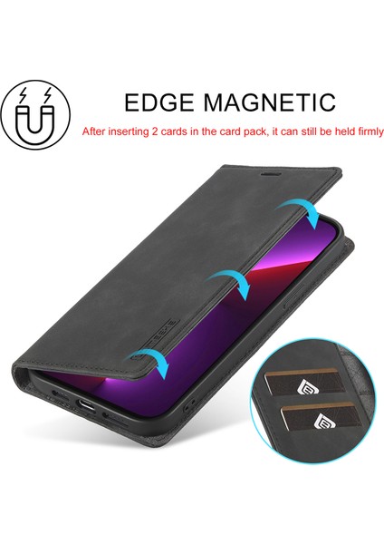 iPhone 15 Pro Max Için Ince Deri Cüzdan Standı Telefon Kılıfı - Siyah (Yurt Dışından) fiyatları