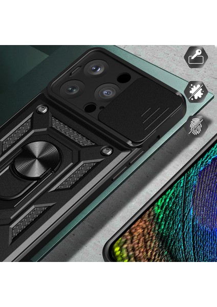 iPhone 15 Pro Max Için Halka Ayaklı ve Kayar Kamera Kapaklı Telefon Kılıf - Mavi (Yurt Dışından)