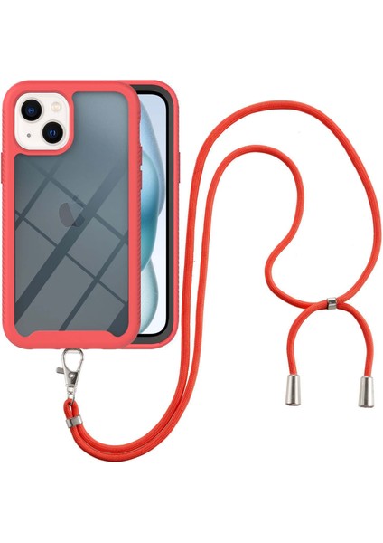 iPhone 15 Plus Için Şeffaf Bumper Shockproof Ayarlanabilir Çapraz Askılı Tam Koruma Kılıf-Kırmızı (Yurt Dışından)