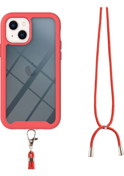 iPhone 15 Plus Için Şeffaf Bumper Shockproof Ayarlanabilir Çapraz Askılı Tam Koruma Kılıf-Kırmızı (Yurt Dışından)
