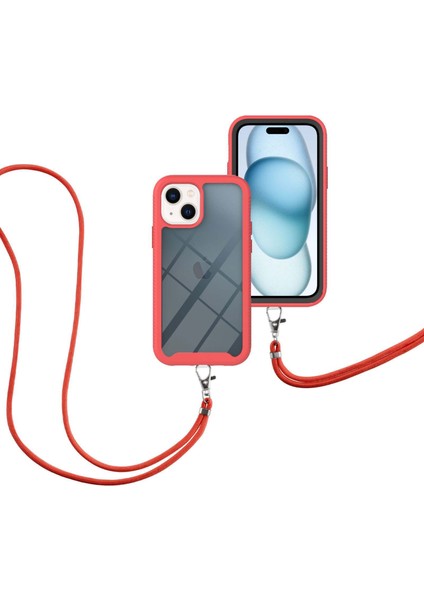 iPhone 15 Plus Için Şeffaf Bumper Shockproof Ayarlanabilir Çapraz Askılı Tam Koruma Kılıf-Kırmızı (Yurt Dışından)