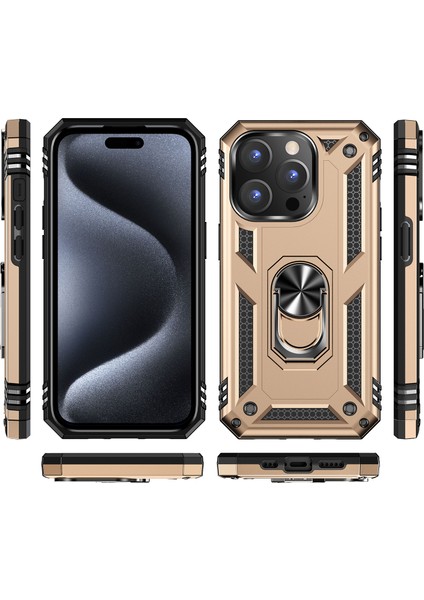 iPhone 15 Pro Için Halka Tutuculu Çift Katmanlı Telefon Kılıfı - Altın (Yurt Dışından) fiyatları