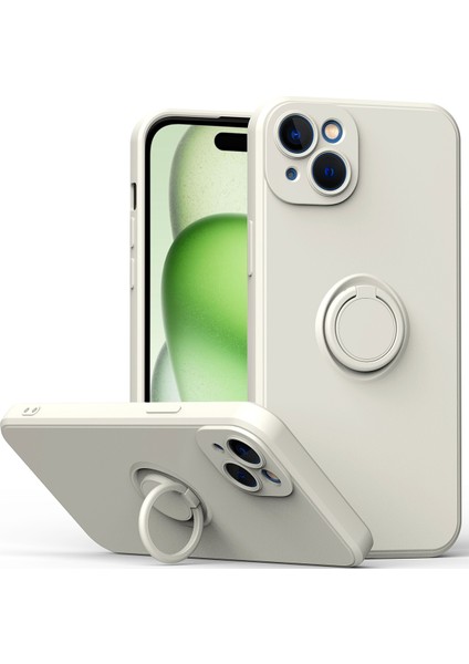 iPhone 15 Plus Için Ince Silikon Yüzük Stand Telefon Kılıfı - Pembe (Yurt Dışından)