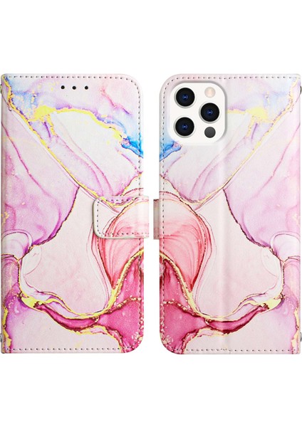 iPhone 15 Pro Max Için Mermer Desenli Pu Deri Cüzdan Telefon Kılıfı - Rose Gold (Yurt Dışından) modelleri