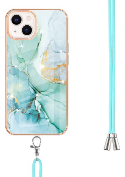 iPhone 15 Plus Için Crossbody Askı Ipi Mermer Desenli Telefon Kılıfı - Yeşil (Yurt Dışından) fırsatları