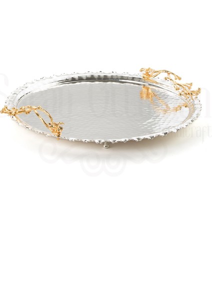 Altın Japon Gülü Yuvarlak Tepsi + 6'lı Çizgili Kahve Fincanı Nikel indirimleri