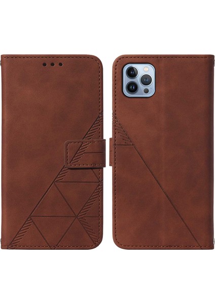 iPhone 15 Pro Max Için Kabartmalı Pu Deri Stand Cüzdan Telefon Kılıfı - Kahverengi (Yurt Dışından)