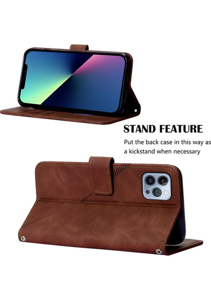 iPhone 15 Pro Max Için Kabartmalı Pu Deri Stand Cüzdan Telefon Kılıfı - Kahverengi (Yurt Dışından) fiyatları