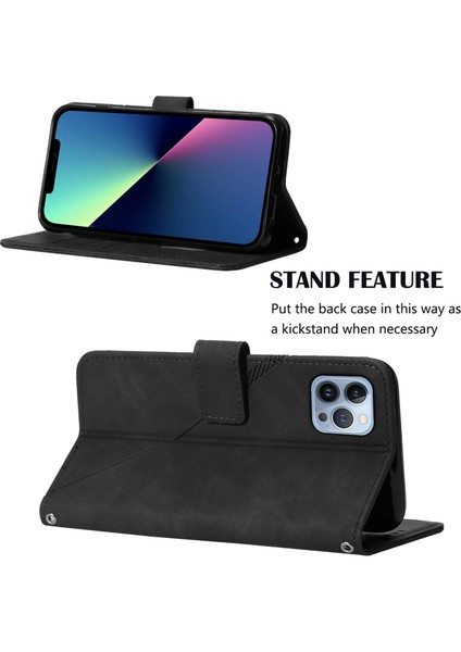 iPhone 15 Pro Max Için Kabartmalı Pu Deri Stand Cüzdan Telefon Kılıfı - Siyah (Yurt Dışından) fiyatları