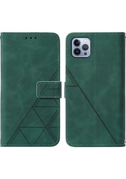 iPhone 15 Pro Max Için Kabartmalı Pu Deri Stand Cüzdan Telefon Kılıfı - Yeşil (Yurt Dışından)