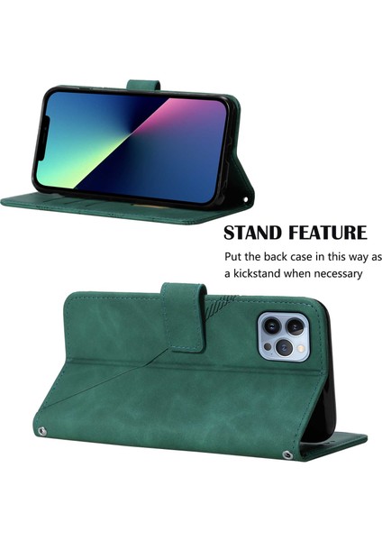 iPhone 15 Pro Max Için Kabartmalı Pu Deri Stand Cüzdan Telefon Kılıfı - Yeşil (Yurt Dışından) fiyatları
