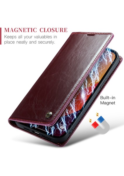 iPhone 15 Pro Max Için Deri Cüzdan Flip Standlı Telefon Kılıfı - Kırmızı (Yurt Dışından) fiyatları