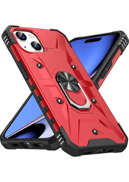 iPhone 15 Plus Için Halka Tutucu Standlı Çift Katmanlı Telefon Kılıfı - Kırmızı (Yurt Dışından)
