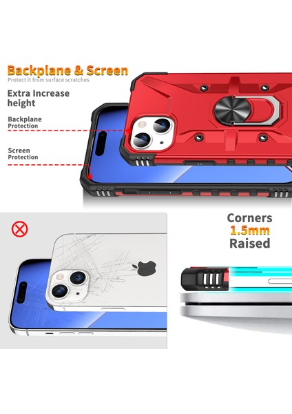 iPhone 15 Plus Için Halka Tutucu Standlı Çift Katmanlı Telefon Kılıfı - Kırmızı (Yurt Dışından) indirimleri