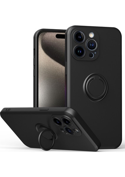 iPhone 15 Pro Max Için Ince Silikon Yüzük Stand Telefon Kılıfı - Turkuaz (Yurt Dışından)