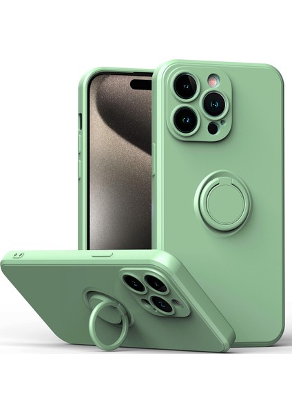 iPhone 15 Pro Max Için Ince Silikon Yüzük Stand Telefon Kılıfı - Mavi (Yurt Dışından)