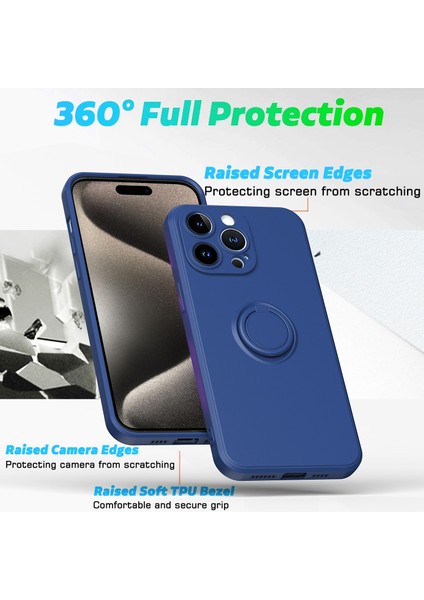 iPhone 15 Pro Max Için Ince Silikon Yüzük Stand Telefon Kılıfı - Mavi (Yurt Dışından) modelleri