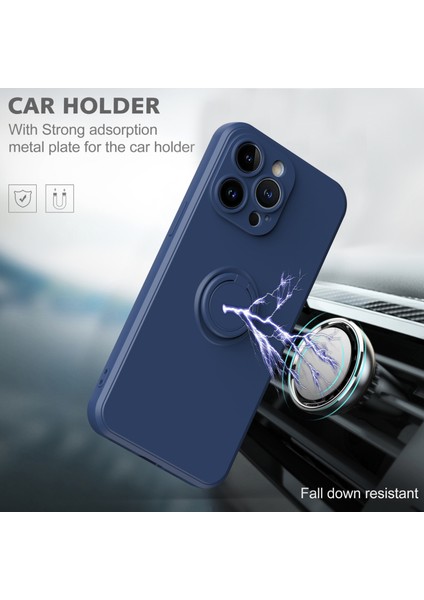iPhone 15 Pro Max Için Ince Silikon Yüzük Stand Telefon Kılıfı - Mavi (Yurt Dışından) indirimleri